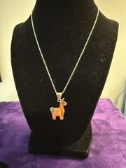 Peruvian Artistry Multi Gemstone Orange Llama Pendant With Sterling Silver 18 In