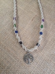 New Natural Hemp Necklace W/ Tree-of-Life Charm & Wood Beads 19 in Twist Macrame