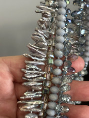 Multi Strand Biwa Stick Pearl Beaded Necklace