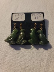 2 Pair Of Hand Carved Jade «Puffin» Bird Earrings Brand New Mint Condition