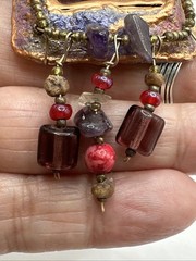 Artisan Handcrafted Pendent Amethyst Glass Beads On Silk Tie Dyed Cord 36” Boho