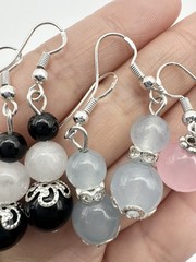 Handmade Sterling Silver Wire Gemstone Bead Earrings Set