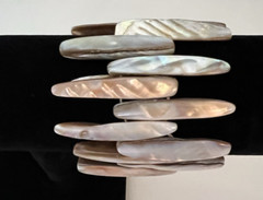 Natural Nacre Mother of Pearl Bracelet Each Shell Offset w/Stretch Band Handmade