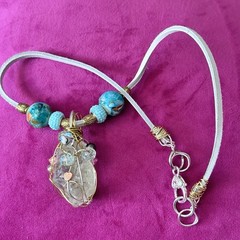 Handmade Clear Beach Glass Necklace Wire Wrapped Pendant And Handcrafted Cord
