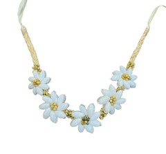 Bubble Shell Necklace Handmade on Raffia with Ribbon Tie Floral