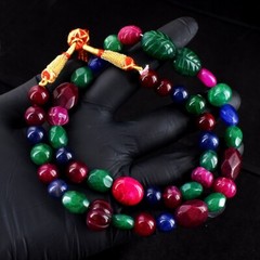 Green Emerald ,Pink Ruby & Blue Sapphire 414.00 Cts Beaded Necklace RK 45 E696