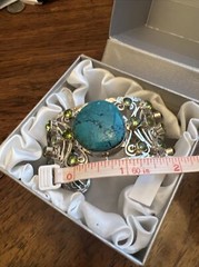 Natural Kingman Turquoise and Peridot Cuff Bracelet in Sterling Silver (7.00 In