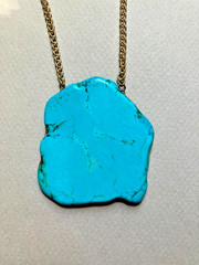 Handmade Bright Blue TURQUOISE Slab Pendant & Gold Plated Necklace