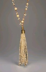 Crochet Necklace Faux Baroque Pearls Czech Glass Tassel Beaded Handmade Boho