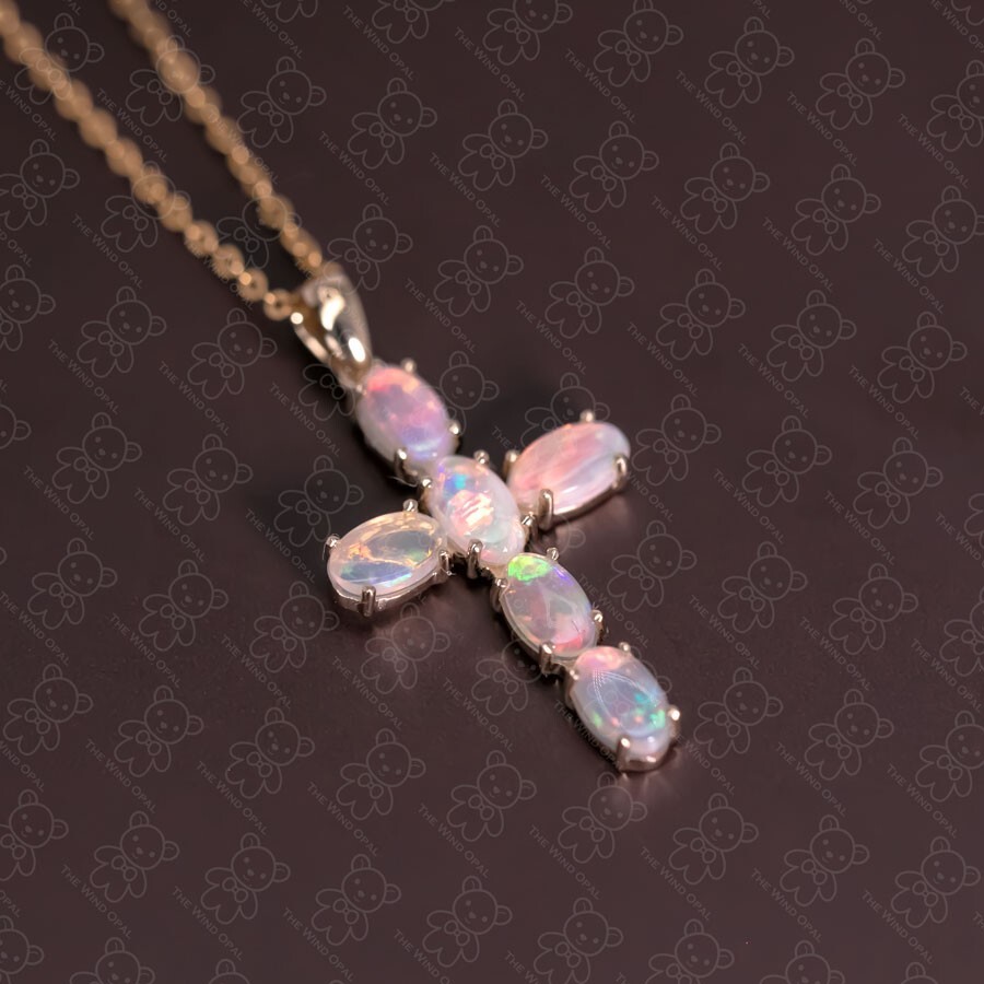 Cross Pendant Australian Solid Opal Pendant ONLY 14K Yellow Gold