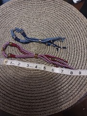 CORD BRACELET PAIR Adjustable Red/Blue with beaded tassels Hippie Mod Unisex