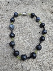 Obsidian Necklace Peridot Black Tourmaline Volcanic Glass Stone Chunky Beaded
