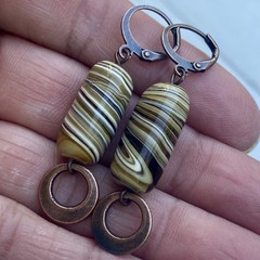 Min Favorit Swirled Earth Tones Lampwork Glass Bead & Copper Artisan Earrings