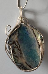 Vintage Abalone Paua Shell Wrapped In Sterling Silver Wire Necklace 18”