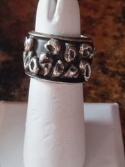 Silver Nugget Wide Band Ring Hallmarked BG Handmade and Unusual Size 7