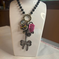Betsey Johnson Kitty in a TuTu Lariat Necklace RARE Embellished Sparkly Glam