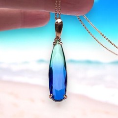 Handmade Gorgeous Lab Made Blue Green Sapphire Pendant 18k Rose Gold Vermeil