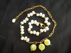 white green coin oval freshwater pearl chain choker neckace «Game changer»