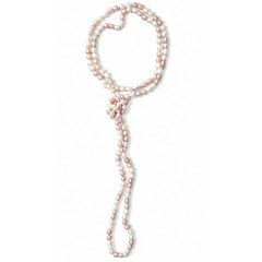 64″ Cultured Baroque Pearl Necklace White & Pink 925 Silver Clasp
