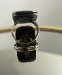 Silver Tone Statement Ring Size 6 Marquise Green/Brown Bezel Set Stone