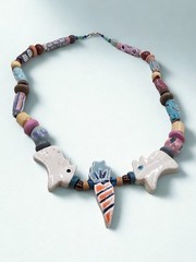 Handmade Ceramic Bead Statement Necklace Rabbit Arrowhead Pastel Glaze Artisan