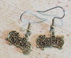 Music Staff Earrings 24 Kt Gold Plate Treble Clef Notes Band Orchestra Symphony