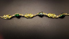 Uranium Czech glass bead and Emerald color antiquelampwork non glow bracelet 7.5