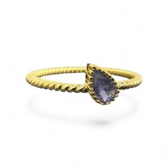 Blue Iolite Ring Gold Plated 925 Sterling Silver US Size 7 Stackable