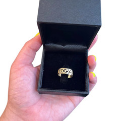 Jewish Wedding Band Ring In 14K Solid Yellow Gold Hebrew Cut Out Jewelry