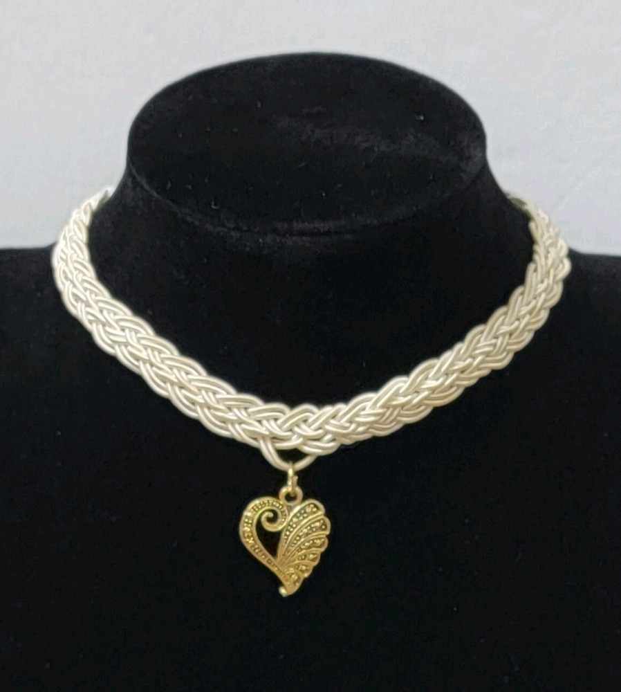 Handmade Crochet Adjustable Choker Necklace With Heart Shape Pendant 13″ To 15″