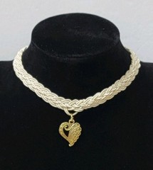 Handmade Crochet Adjustable Choker Necklace With Heart Shape Pendant 13″ To 15″