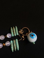 Handmade Turquoise colored beaded Necklace Evil Eye Crosses Gift Made in Greece