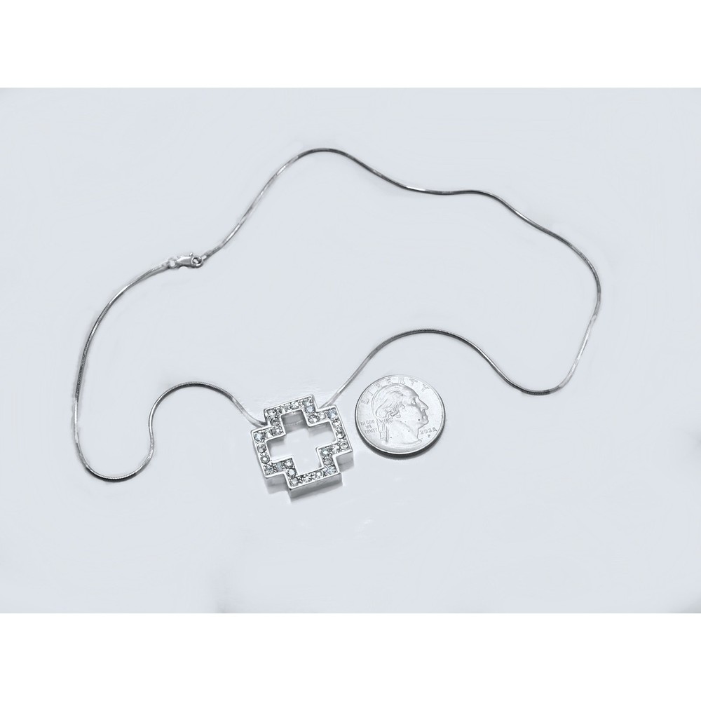 Sparkling Cz’s Square Greek Cross 925 Sterling Silver 18″ Snake Chain Necklace