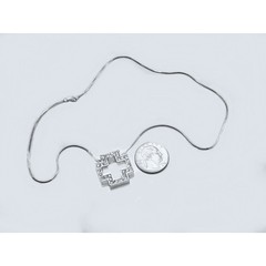 Sparkling Cz’s Square Greek Cross 925 Sterling Silver 18″ Snake Chain Necklace