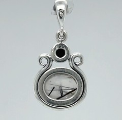 Oval RUTILATED QUARTZ and Black Onyx Pendant – 925 STERLING SILVER #6e