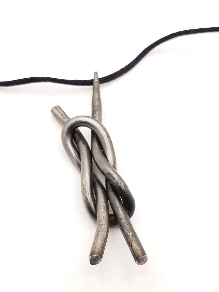 Hand Forged Iron Pendant On Adjustable Black Cordage Necklace Eternity Love Knot