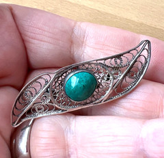 VINTAGE ISRAEL CHRYSOCOLLA EILAT STONE LACE DESIGN BROOCH PIN 925 STERLING SILVR