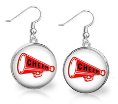 Cheer Cheerleader Dangle Earrings Glass Dome Top 2 Sizes Handmade Team Gift
