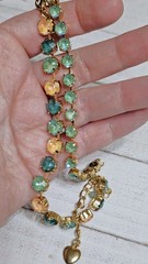 NJS9 2 Bracelet Set 8mm 6mm Green Peach Sage Handmade Crystal NIP Cup Chain