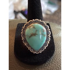 Number Eight Turquoise Tear Drop Ring in Sterling Silver