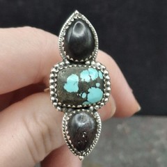 Blackjack Turquoise 3 Stone Ring Sterling Silver 5-9 Southwestern Native Style