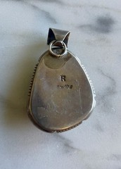 Sterling Silver Blue Turquoise Pendant, Signed, 1 Stone Unisex Adults