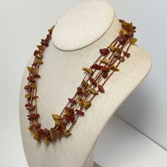 Vintage Red Yellow Jasper Chip Hand Knotted 6 Strand Thread Necklace 18.5″