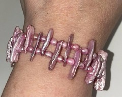 Pink Biwa Pearl Freshwater Pearl Bracelet With 925 Sterling Silver Clasp 7.5”