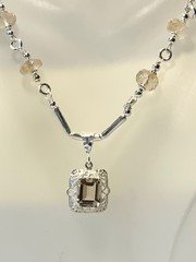 SS .925 IMPERIAL TOPAZ NECKLACE 10X8M EMERALD CUT PENDANT & 8.5MM RONDELLES RARE