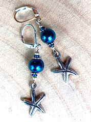 double HEMATITE Silver color drops LEVERBACK handcrafted Silver Pl #825