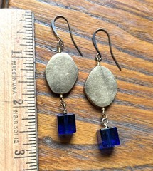 Handmade Modernist Brass & Blue Glass Earrings Brass Wire – Repurposed vintage