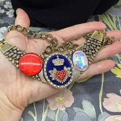 Adorned Crown Jewelry assemblage red white blue rhinestone button bib necklace