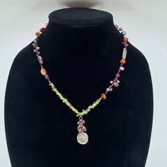 Vintage Artisan Sterling Silver Genuine Gemstone Pearl Angel Necklace 19.5″