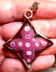 ALAN K STERLING SILVER 925 CROSS PENDANT MURANO FLORAL GLASS PINK MULTI RARE